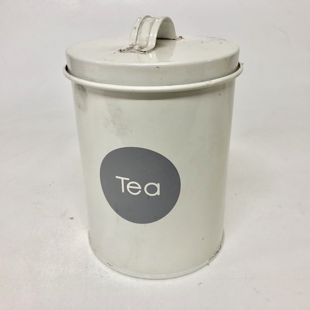 CANNISTER, Cream Metal 'Tea' Tin